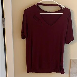 Super cute distressed top with choker!